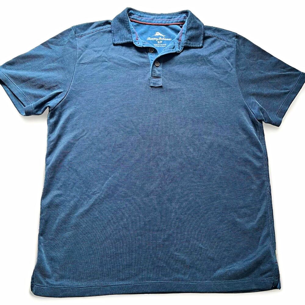 Tommy Bahama Polo Shirt Men’s (S) Blue Solid Modal Blend Knit Logo Short Sleeve